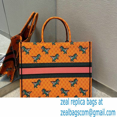 Dior Book Tote Bag in Multicolor Dragon  &  Fire Embroidery Orange 2021
